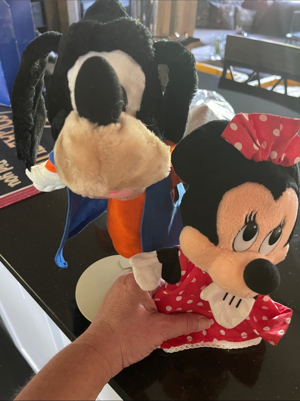 Disney Minnie Mouse and Goofy Plush Puppets - 1993 Disneyland label